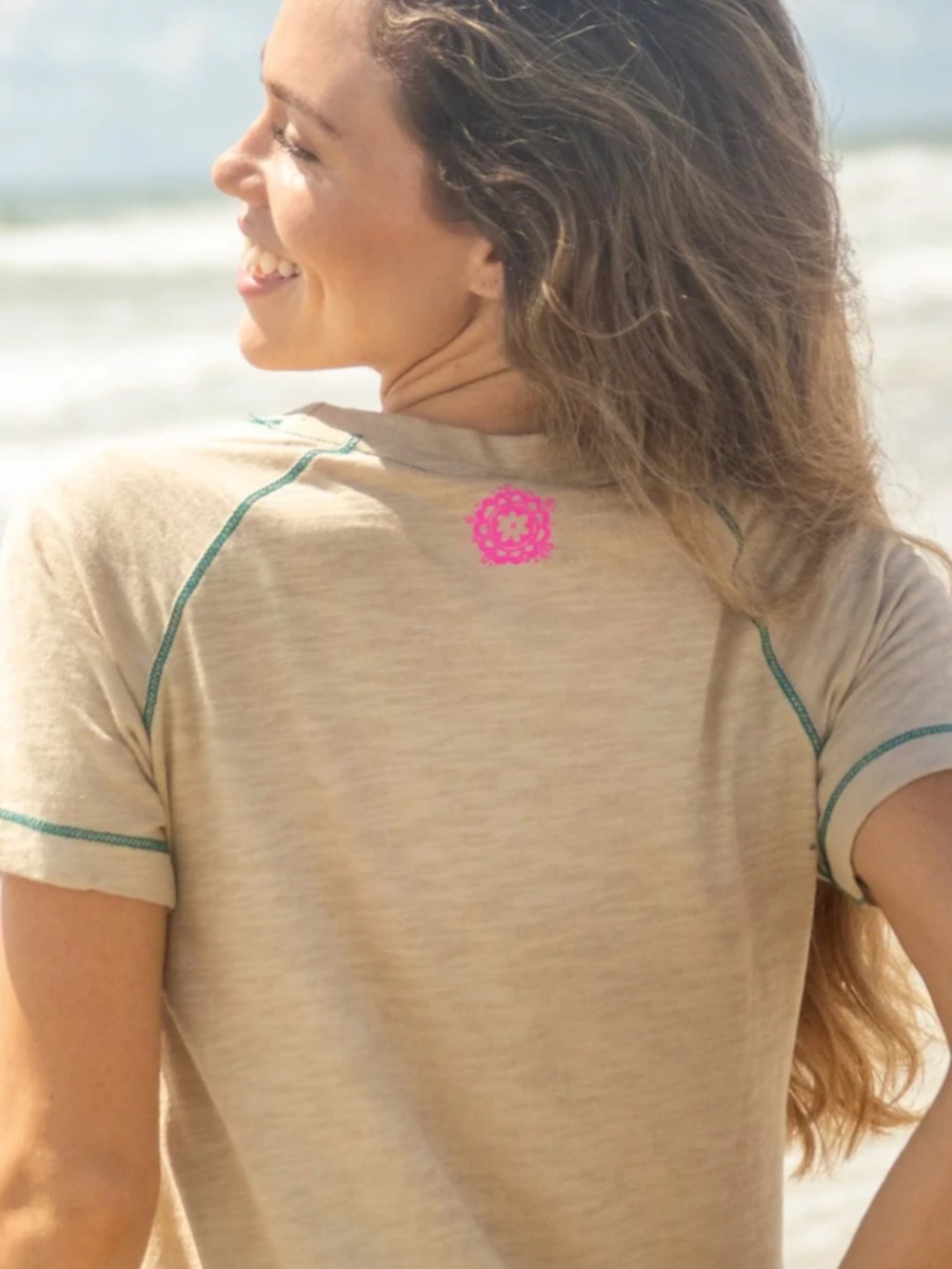 NATURAL LIFE Beige Short-Sleeve Tee with Pink & Orange Floral Graphic - Picture 3 of 12